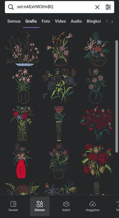 an iphone screen with flowers and vases on it