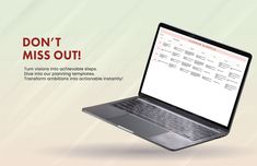 a laptop computer with the words don't miss out on it and an image of a