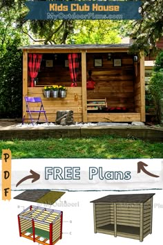 an outdoor shed with the words free plans and instructions to build it in front of it