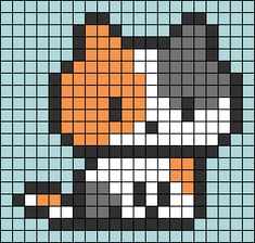 a cross stitch pattern with a cat on it's face in orange, black and white