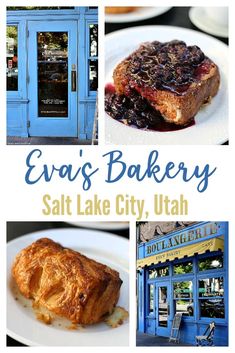 the cover of eva's bakery salt lake city, utah with pictures of pastries and desserts