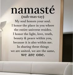 namaste definition quote Wall Decal namaste Vinyl Sticker Art Decor Bedroom Design Mural home decor room decor trendy modern yoga peace love Namaste Definition, Definition Quotes, Yoga Room, Meditation Room, Room Decorations