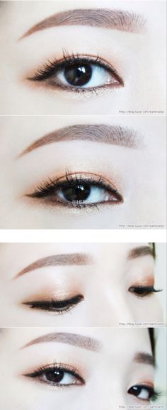 Light smoky Asian cat eye Korean Natural Makeup, Asian Makeup Tutorials, Korean Makeup Look, Ulzzang Makeup, Cat Eye Makeup, Smoky Eyes