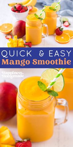 quick and easy mango smoothie in mason jars