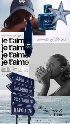 an advertisement for the perfume brand, in spanish and english with pictures of women drinking water