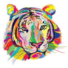 a colorful tiger's face is shown on a white background