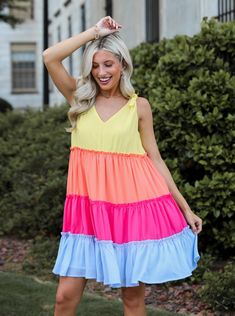 Tiered Color Block Mini Dress Casual Cotton Dress, Sundresses Women, Heart Flutter, Color Block Design, Feeling Confident, Dress Boutique, Colorblock Dress, Bold Color, Block Design