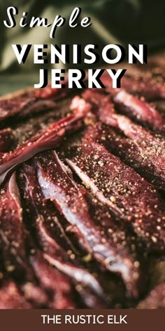 Easy venison jerky recipe full of meaty flavor perfect for snacking on long road trips or as sustenance while backpacking and hiking long distance. Jerky Marinade Recipes, Jerky Recipes Dehydrator, Deer Jerky Recipe, Venison Jerky Recipe, Jerkey Recipes, Deer Jerky, Smoked Venison, Venison Backstrap Recipes, Smoked Jerky