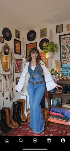 70s Fashion Inspiration Vintage, 2008 Clothes Style, Jean Vest Outfits 70s, 70s Texas Fashion, Single Clothing Items, Campy Aesthetic Fashion, 70s Fashion Midsize, Elegant Hippie Outfits, Female Farmer Outfit