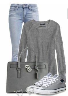 Mix Casual Work Outfits Winter Leggings, Gray Jeans Outfit, Revamp Wardrobe, Comfortable Casual Outfits, Jeans And Converse, Outfits With Converse