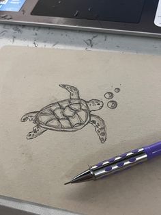 a drawing of a turtle with bubbles on it