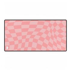 a pink and black checkered mouse pad on a white background with an apple in the center