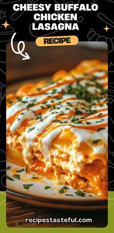 cheesey buffalo chicken lasagna recipe on a plate