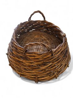 a wicker basket is shown on a white background