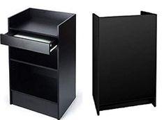 three different types of black and white items on a white background, each with a drawer