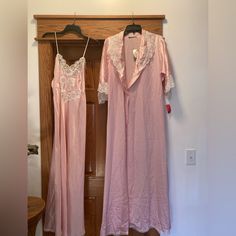 Matching Set. New With Tags On. Clearly Vintage. Does Not Include The Belt On The Robe Pink Gown For Wedding Night, Coquette Nightgown With Built-in Bra, Christian Dior Nightgown, Vintage Pink Wedding Sleepwear, Vintage Pink Sleepwear For Bedtime, Lingerie Gown, Vintage Sheer Pink Nightgown, Nightgown Sets, Belted Robe