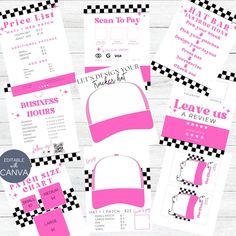 pink and black checkered hats are on display in this printable templates set