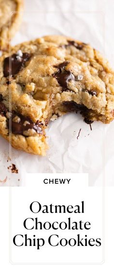 chewy oatmeal chocolate chip cookies with text overlay