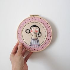 Handmade free hand embroidery. Doll Faces Embroidery, Embroidered Doll Faces, Free Hand Embroidery, Hoop Art Embroidery, Baby Gift Bag, Portsmouth England, Kids Bedroom Wall Art, Raised Embroidery