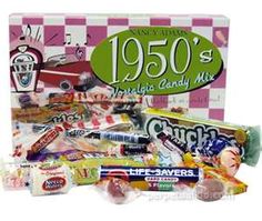 1950's candy mix in a box with its wrapper open and packaged inside