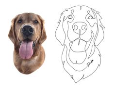 a drawing of a dog's face with its tongue hanging out and the image is drawn