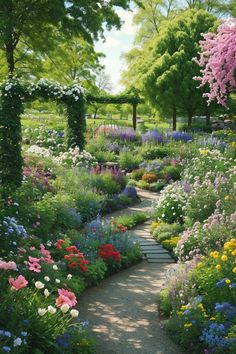 a garden filled with lots of flowers and trees