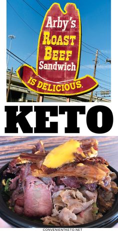 an advertisement for a restaurant called keto with the words, arby's roast beef sandwich is delicious