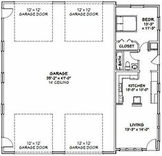 the garage floor plan is shown with two separate rooms and one living room on each side