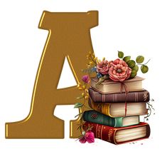 the letter a is made up of books and flowers