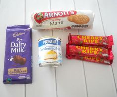 the ingredients to make an ice cream sandwich laid out on a white wooden table top