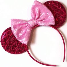 PRICES MAY VARY. HANDMADE MATERIAL: High quality flexible headband. Suitable for kids and adult. Very comfortable to wear SIZE: Bow Size - 5 inches. Sequin on both sides OCCASION: Perfect for birthday party, Halloween, Christmas, cosplay costume, travel, formal, Disneyland trips, family photos, or any Disney theme party SATISFACTION GUARANTEED quantity :1 pc Pink Mickey Ears, Rose Gold Minnie Ears, Birthday Party Halloween, Disney Theme Party, Christmas Cosplay, Disney Sleeping Beauty, Mouse Ears Headband, Disneyland Trip