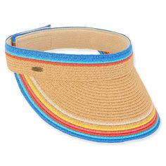 Colorful Striped Sun Visor - Caribbean Joe Hats Visor Cap Caribbean Joe HCJ399 Tan Adjustable Packable Visor Hat, Adjustable Curved Brim Visor With Upf 50+, Adjustable Visor With Upf 50+ And Curved Brim, Adjustable Upf 50+ Curved Visor, Adjustable Uv Protection Visor Hat, Adjustable Uv Protection Visor, Adjustable Sun Hat With Uv Protection And Curved Visor, Spring Sun Hat With Uv Protection And Curved Visor, Spring Adjustable Visor Sun Hat