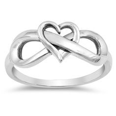 Top Quality Custom Sterling Silver Heart Infinity Promise Ring With Free EngravingThe simple beauty of this ring is enhanced by the symbolic meaning of its design elements. An infinity symbol is intertwined with a heart shape, alluding to undying and boundless love. This promise ring will surely get the message across and bring assurance to your loved ones heart. Personalize it with an engraving on the inner side of the ring for free.Personalization: Inside ring 1 line up to 10 characters Produc Heart Infinity Ring, Rings Pandora, Heart Promise Rings, Infinity Band, Clover Ring, Infinity Love, Infinity Heart, Infinity Ring, Band Jewelry