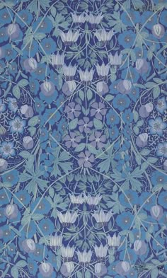 an image of a blue and green wallpaper with flowers on the left hand side