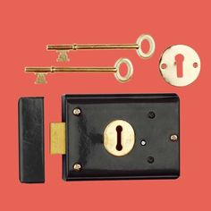 an image of a lock and keys on a red background