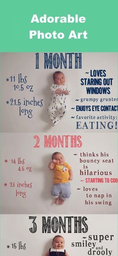 three month old baby pictures with the words, months and numbers in each photo are shown