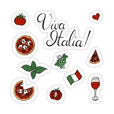 various stickers with the words viva italia written in black and red on white background