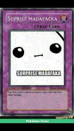 a purple card with the words surprise madafka on it and an image of a face