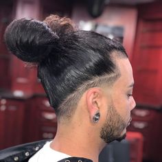 Man Bun Curly Hair, Long Hair Fade, New Men Hairstyles, Ponytail Haircut, Mohawk Hairstyles Men