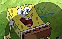 spongebob holding an open box in the grass