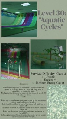 an advertisement for the level 30 aquatic cycles program, with images of water slides and swimming pools