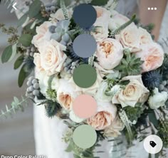 a bridal bouquet with peach roses and succulents in shades of green