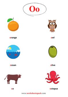 an image of different animals and their names in the form of letters o, orange, owl