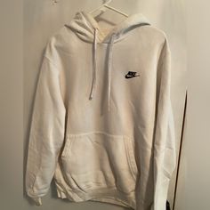 White Nike Hoodie, Never Worn. Size Large Casual Nike Hoodie For Streetwear, Nike Crew Neck Hoodie For Streetwear, Nike Urban Crew Neck Hoodie, Nike Urban Hoodie Sweatshirt, Nike Urban Hoodie With Crew Neck, White Crew Neck Hoodie For Streetwear, White Urban Sweatshirt With Ribbed Cuffs, Urban White Sweatshirt With Ribbed Cuffs, White Long Sleeve Casual Hoodie