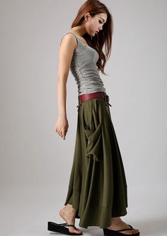 Army Green skirt - women long skirt maxi cotton knit skirt 0885# – XiaoLizi Stile Hippie Chic, Pantalon Thai, Long Green Skirt, Army Green Skirt, Lagenlook Clothing, Long Skirt Summer, Maxi Rok, Rock Outfit, Womens Maxi Skirts