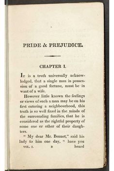 an old book with black and white writing on the front cover, which reads pride & freuudece