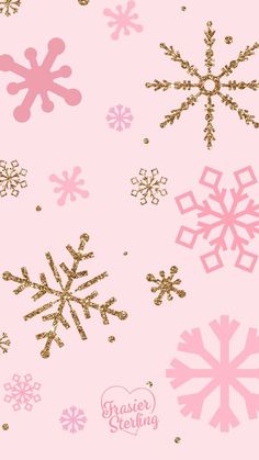 pink and gold snowflakes on a pink background