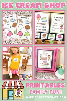 the ice cream shop printables are on display for kids to use in their crafts