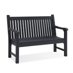 a black bench sitting on top of a white background