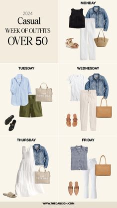 2024 Classic Summer Capsule Wardrobe for Women Over 50 — THE DAILEIGH Summer 2024 Casual Outfits, Summer Classic Outfits, Casual Women Summer Outfits 2024, Over 50 Summer Outfits, Lake Clothes, Classic Summer Outfits, Outfit Ideas For Summer